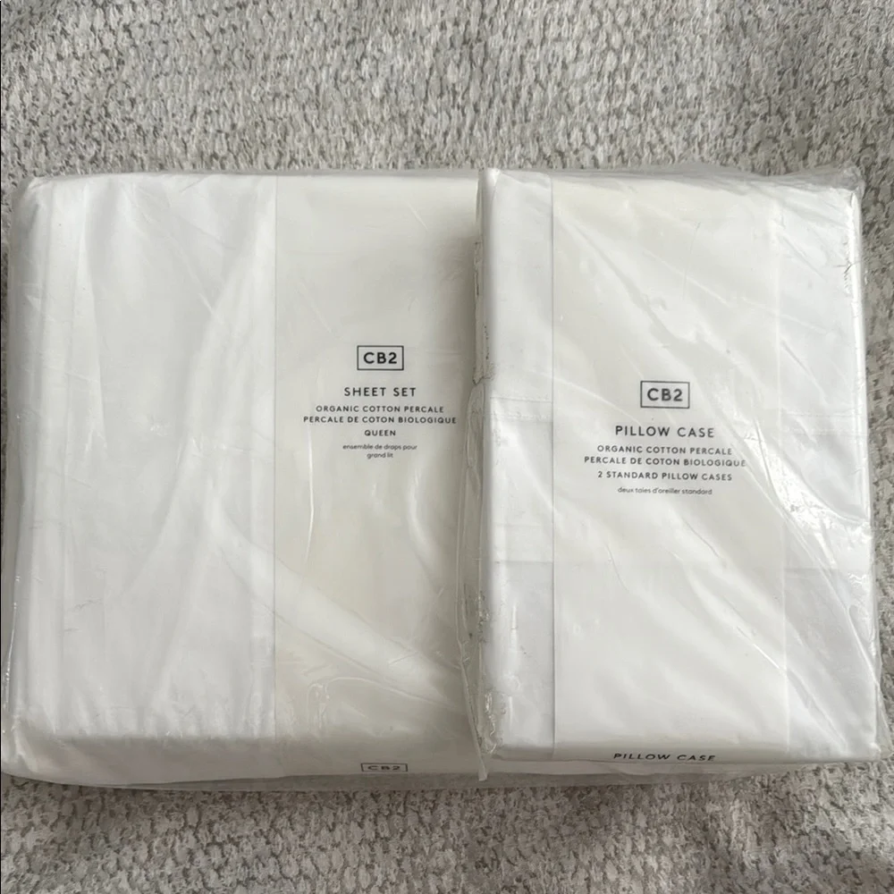 CB2 White Organic Cotton Percale Sheet Set